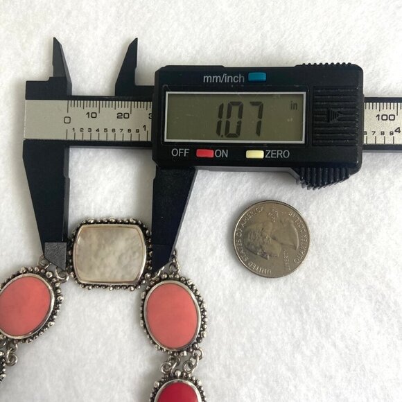 Sterling Silver 925 Chunky Mother Of Pearl Pink Red Rolo Chain Panel Necklace - Picture 15 of 16